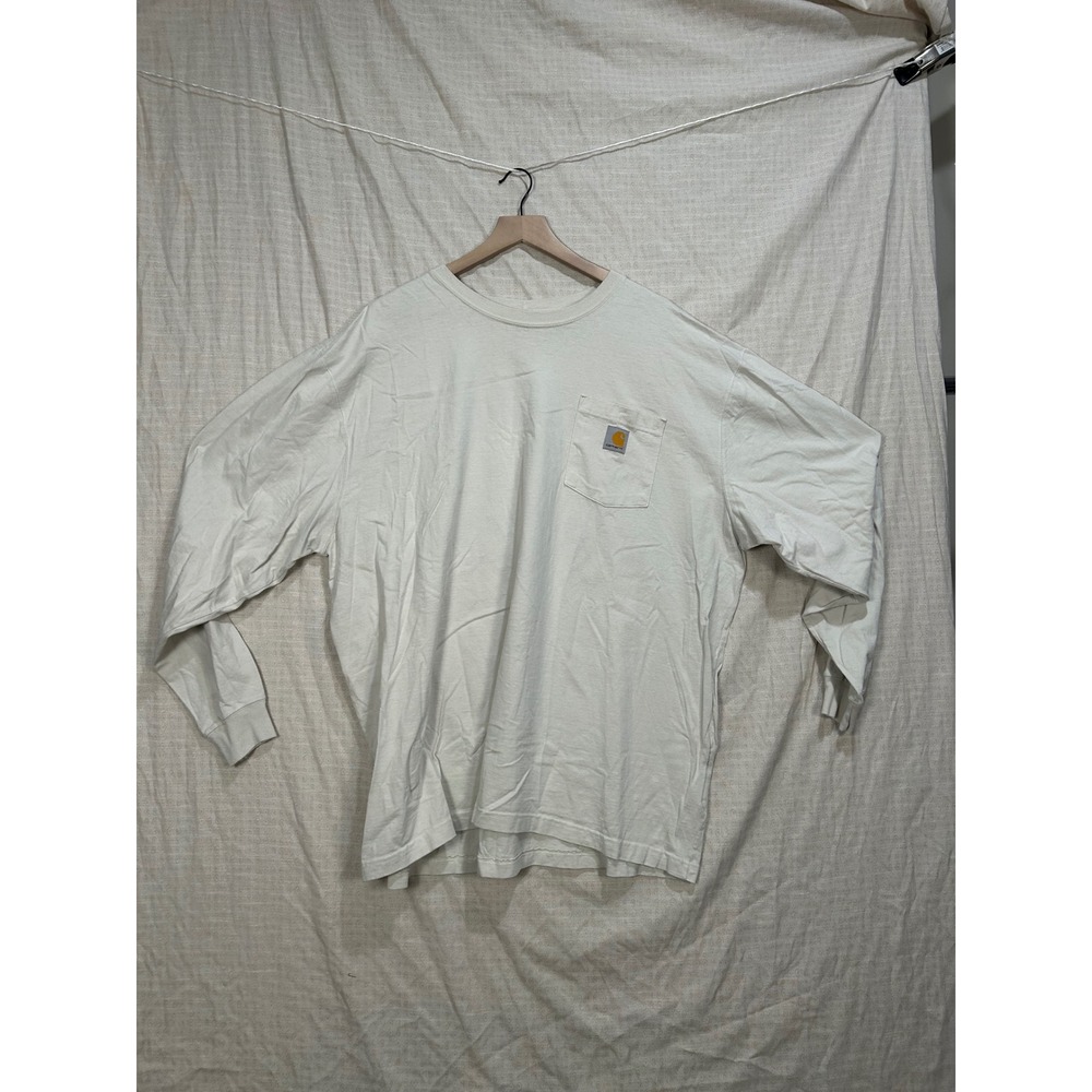 Carhartt Mens 2XL Loose Fit Long Sleeve Pocket T-Shirt‎ Cream Cotton #2137
